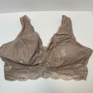 2 New DreamFit Unlined Lace Bralette Suntan & Pebble Gry 3X DF81001X